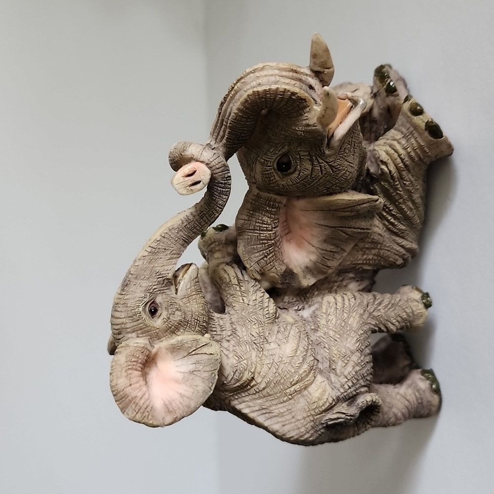 Wildlife Elephant Mother & Calf Playing Statue Resin Figurine Decor